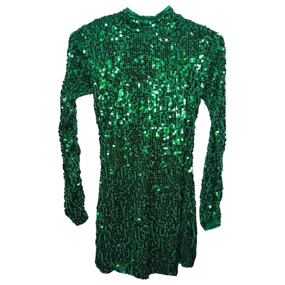 Balera Ultra Sparkle Shift Dance Dress Green Sequined Size Small Adult (4-6) - Picture 2 of 16